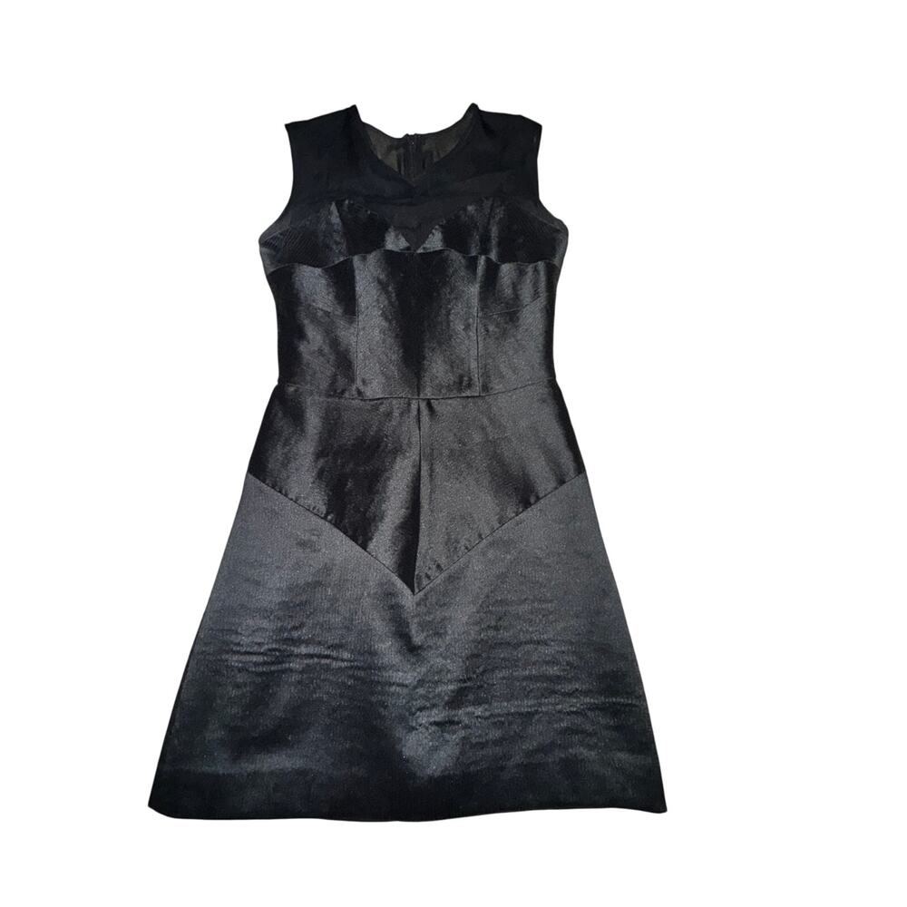 Milly Shift Dress Women's Size 6 Black Silk Panels Illusion Neck Sleeveless